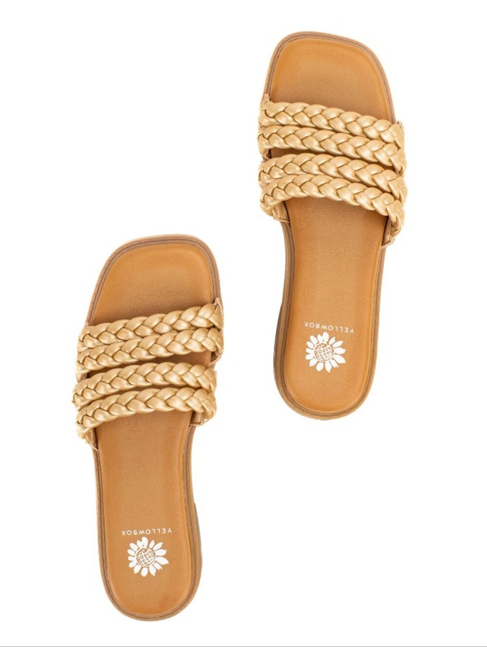 Yellow Box Santai Braided Metallic Gold Slide Sandals Women's Size 8M